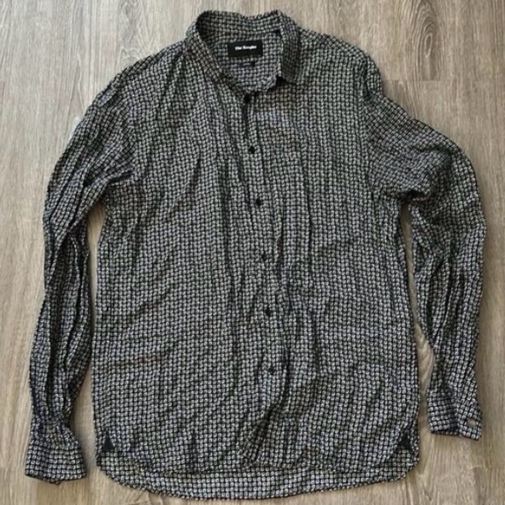 The Kooples Irregular Squares Long Sleeve‎ Button Up Size M Black/White